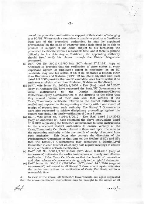 Timely verification of Caste/Community Certificates | DOPT Circular ...
