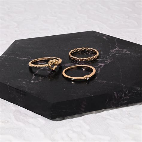 Buy Set Of 3 Large Golden Heart Knot Rings - Accessorize India