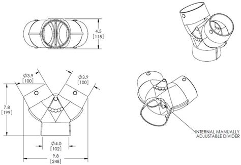 AY444 ABS Plastic Adapter Y, 4" ID Adapter Inlet - 4", 4" Hose Outlets