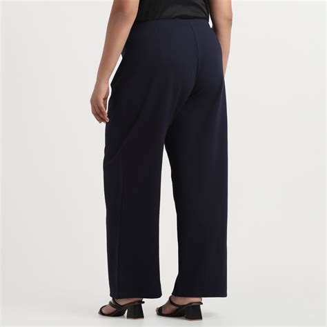 Navy 4-Way Stretch Plus Size Wide-Leg Buttoned Trousers – CALAE