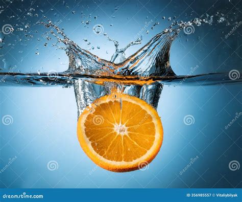 Juicy Orange Slice Falling into Water Creating a Splash Stock ...
