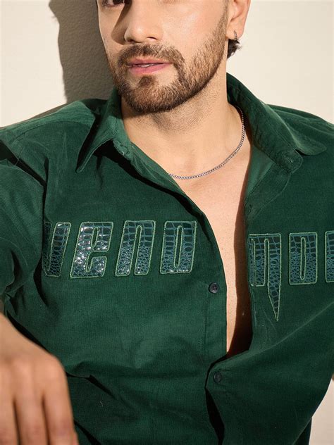 Green Venomous Corduroy Shirt | Buy Men Corduroy Shirts | Fugazee – FUGAZEE