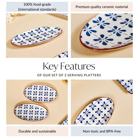 Blue Flower Oval Serving Platters Set Of 2 9 Inch Online - Premium ...