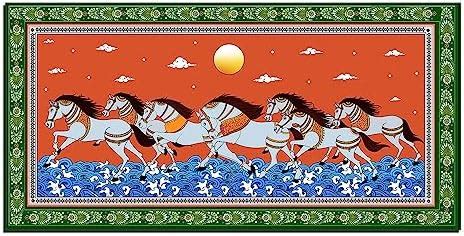 IMAGING CANVAS® Vaastu 7 Running Horses Pattachitra Painting | Framed ...