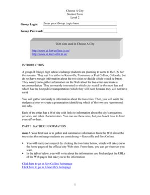 Choose A City Student Form - Blank Fillable Template | Fill Out, Print ...