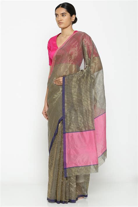 Metallic Gold Silk Stripe Dhoori Saree – Via East