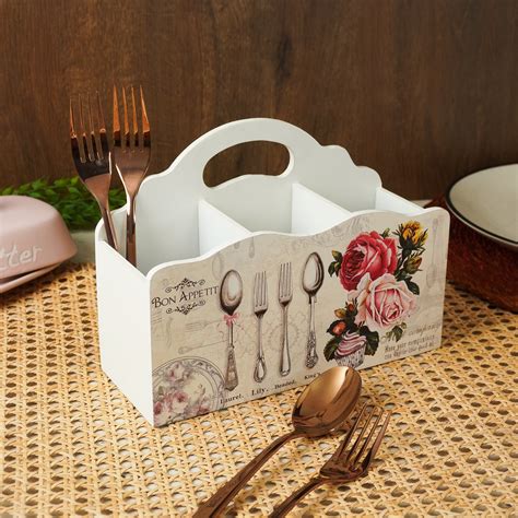 Wooden Floral Caddy Cutlery Holder – The Decor Mart