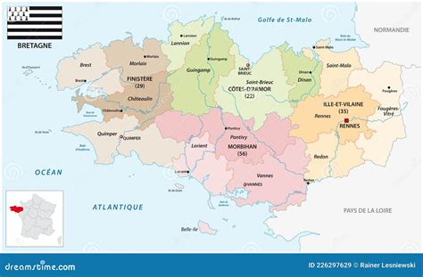 Administrative Vector Map of the French Region of Brittany with Flag ...