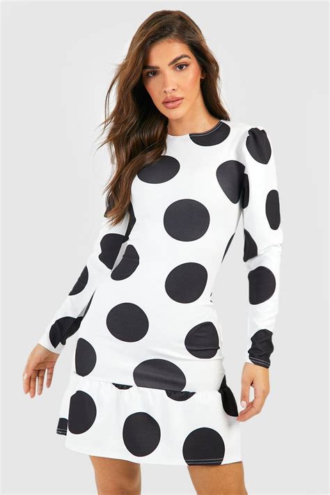 Polka Dot Puff Sleeve Mini Dress | boohoo UK