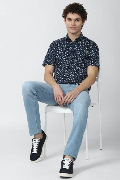 Buy Men Navy Print Half Sleeves Casual Shirt Online - 746077 | Peter ...