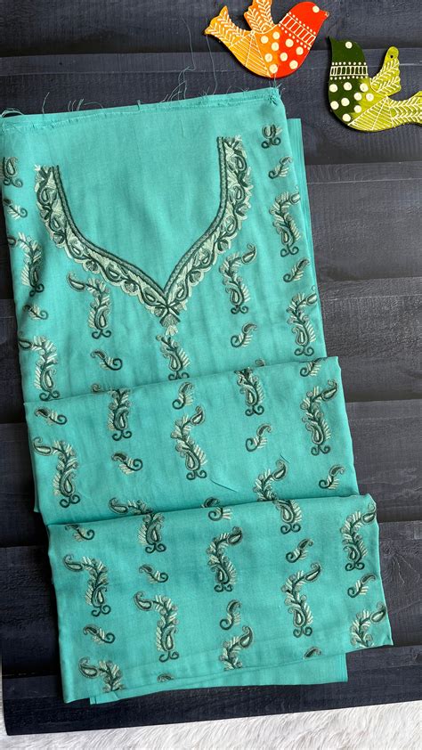 Aqua Blue Shade Pure Cotton Kashmiri Aari Embroidered Co Ord 2 pc Set ...