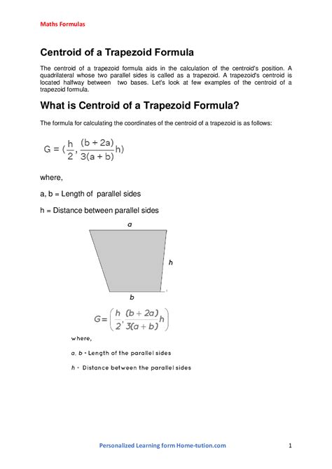 Centroid of a Trapezoid Formula Detail Description