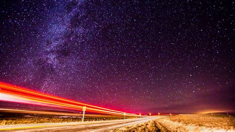Download wallpaper 1920x1080 road, night, long exposure, starry sky ...
