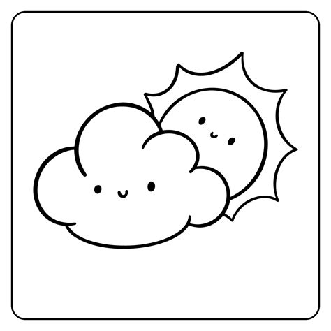 cute cloud and sun cartoon line art coloring page 13191821 Vector Art ...