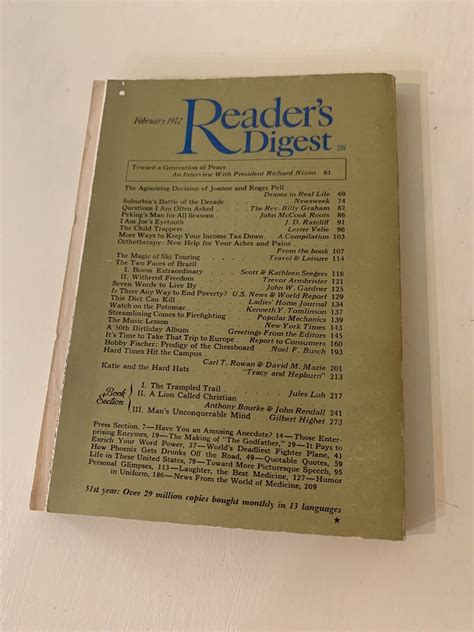 Readers Digest 50th Anniversary Edition Paperback 1972 Vintage Gold ...