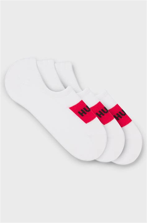 HUGO - Three-pack of invisible socks with red logos - White
