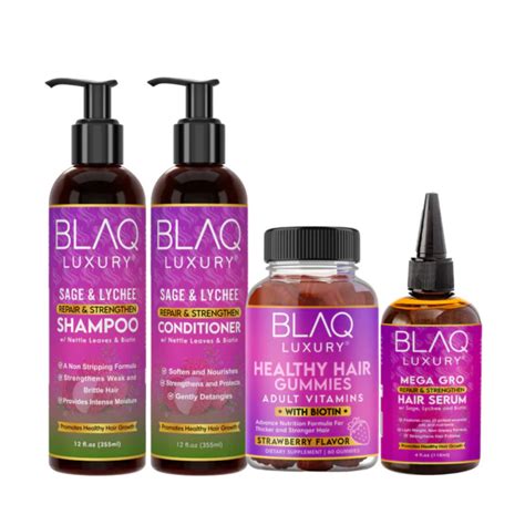Hair Growth Bundle | Shampoo, Conditioner, Gummies, Serum – Blaq Luxury ...