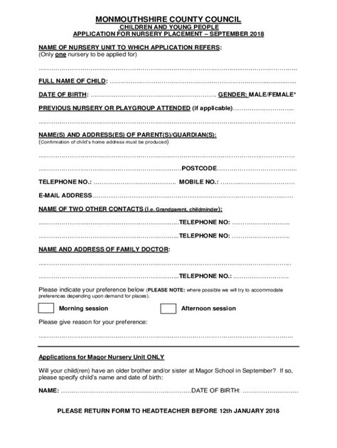 Fillable Online CHILDREN AND YOUNG PEOPLE APPLICATION FOR NURSERY ...
