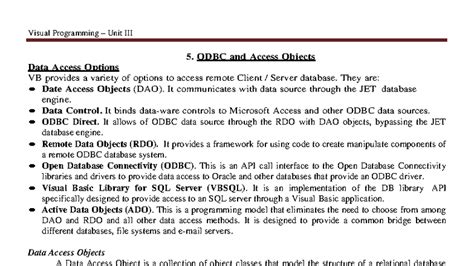 Visual Programming Unit 5: ODBC & Data Access in VB 6.0 Final Exam ...
