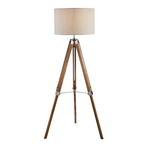 LIGHT WOOD BASE FLOOR LAMP WITH CREAM LINEN SHADE