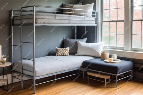 Premium Photo | Gray kids bedroom corner bunk bed