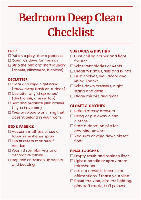 Easy room checklist | Deep cleaning room checklist, Cleaning checklist ...