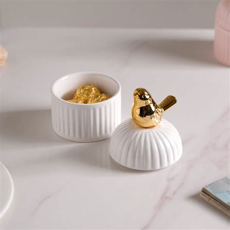 Bird Ceramic Canister White