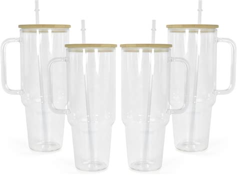 Amazon.com: Jumbo Clear Glass Tumbler With Straw And Lid 40 Oz - Stylish Glass Tumbler With ...