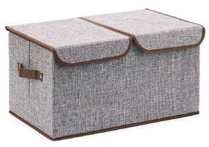FEVSAQ Linen Fabric Foldable Cloth Storage Boxes with Lid, Handles ...