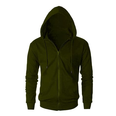 Regular Fit Men's Solid Olive Green Zipper Hoodie Jacket Sweatshirt ...