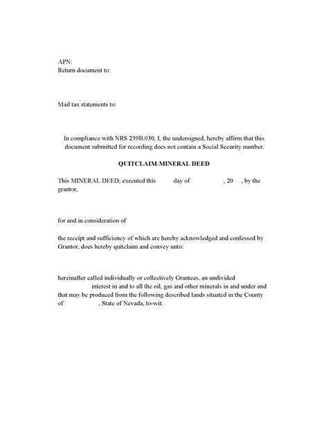 Mineral County Mineral Quitclaim Deed Form | Nevada | Deeds.com