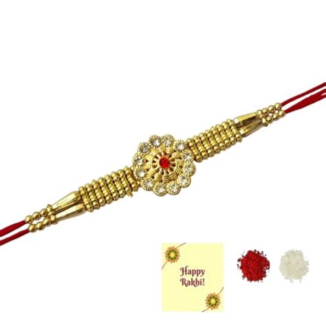 DMS RETAIL handmade Kundan Stone Flower Rakhi For Brother Bhaiya Bhabhi ...