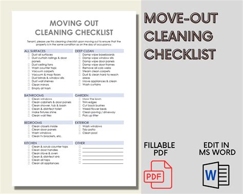 Tenant Moving-out Cleaning Checklist - Edit in MS Word - Etsy