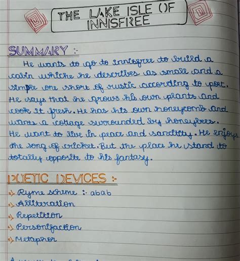 Write a critical appreciation of the poem THE LAKE ISLE OF INNISFREE ...