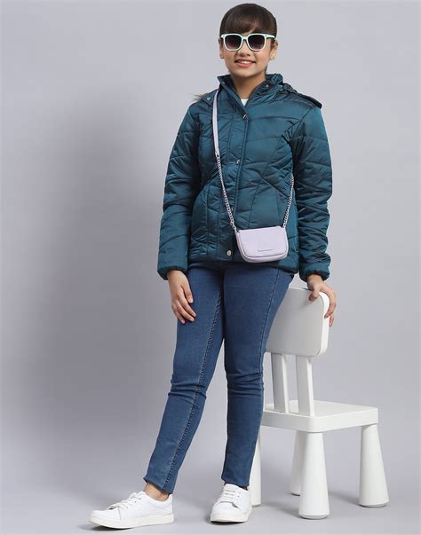 Buy Girls Teal Blue Solid Hooded Full Sleeve Girls Jacket Online in ...