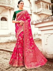 Buy KanjiQueen Woven, Self Design Banarasi Silk Blend, Pure Silk Gold ...