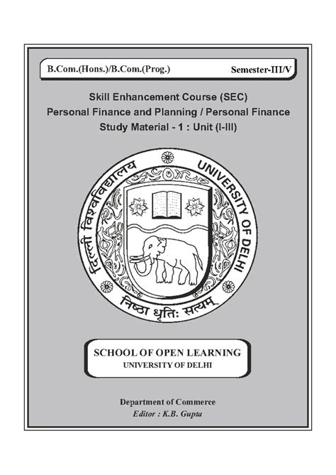 Personal Finance and Planning -SM-I Unit I-III - B.(Hons.)/B.(Prog ...