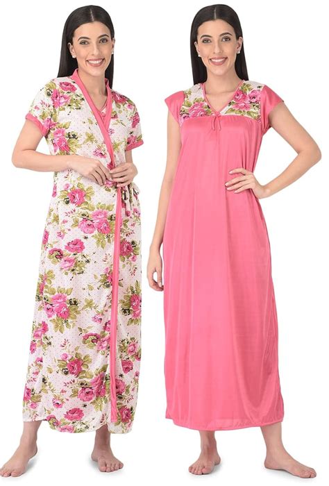Buy Noty® - Women's Satin Nightwear Set - 2 Pc- Nighty with Robe (Free ...