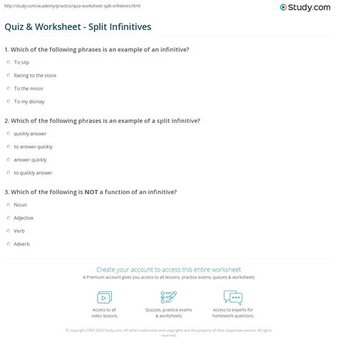 Quiz & Worksheet - Split Infinitives | Study.com