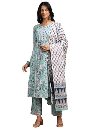 Buy Libas Blue Pure Cotton Printed Kurta Sets for Women at Amazon.in