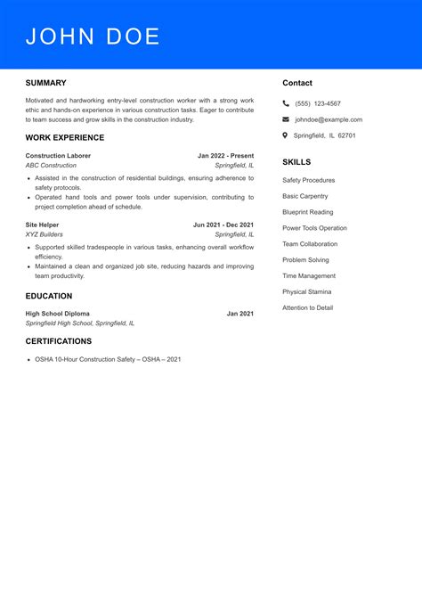 Image result for Construction Worker Resume Examples