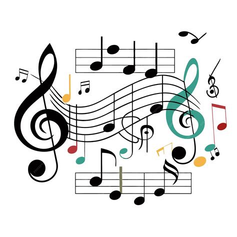 Premium Vector | Colorful music notes and treble clefs on staff lines