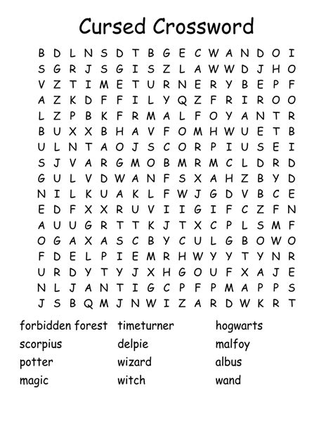 Cursed Crossword Word Search - WordMint