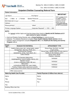 Fillable Online Outpatient Dietitian Counseling Referral Form Fax Email ...