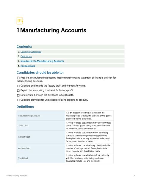 1-1 Manufacturing Accounts - 1 Manufacturing Accounts Contents ...