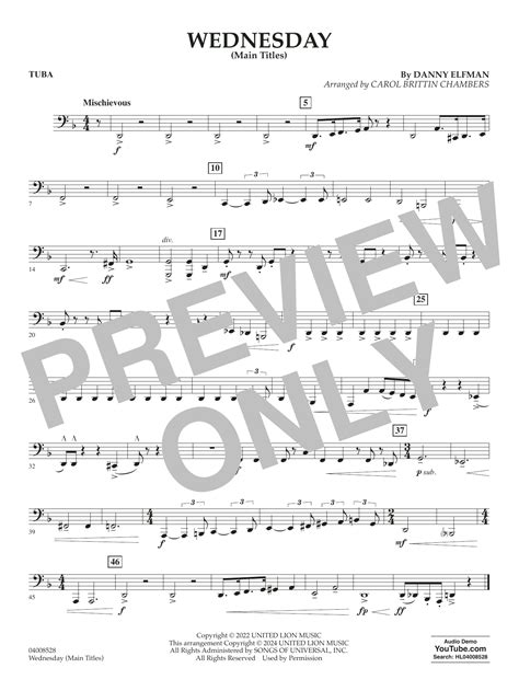 Wednesday (arr. Carol Brittin Chambers) - Tuba by Danny Elfman Sheet ...