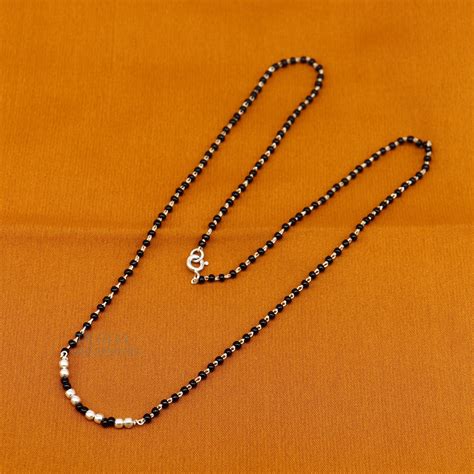 Elegant 925 sterling silver black beads chain necklace, gorgeous small ...