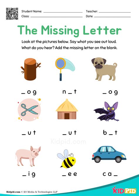 Colorful English Spelling Missing Letter Activity Printable Worksheet ...