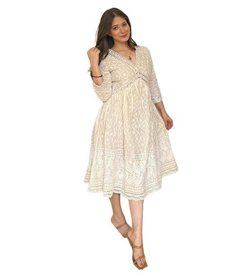 Buy Balaji Fashion Women's Cotton Chikankari Work V-Neck Anarkali Kurti ...