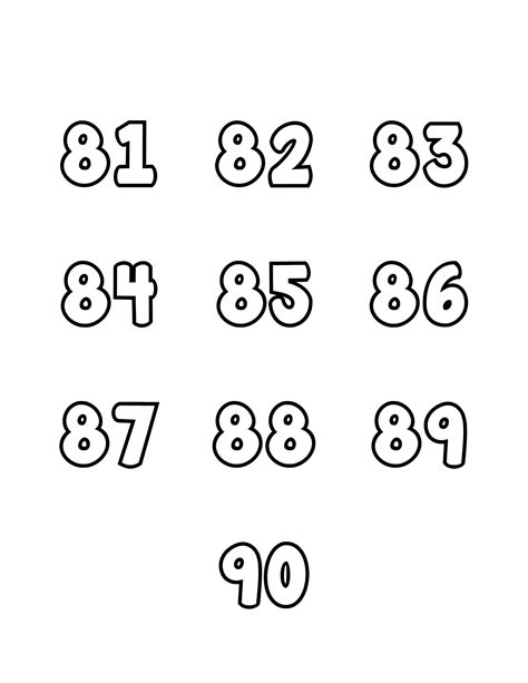 Free Printable Number Bubble Letters: Bubble Numbers Set 81 - 90 ...